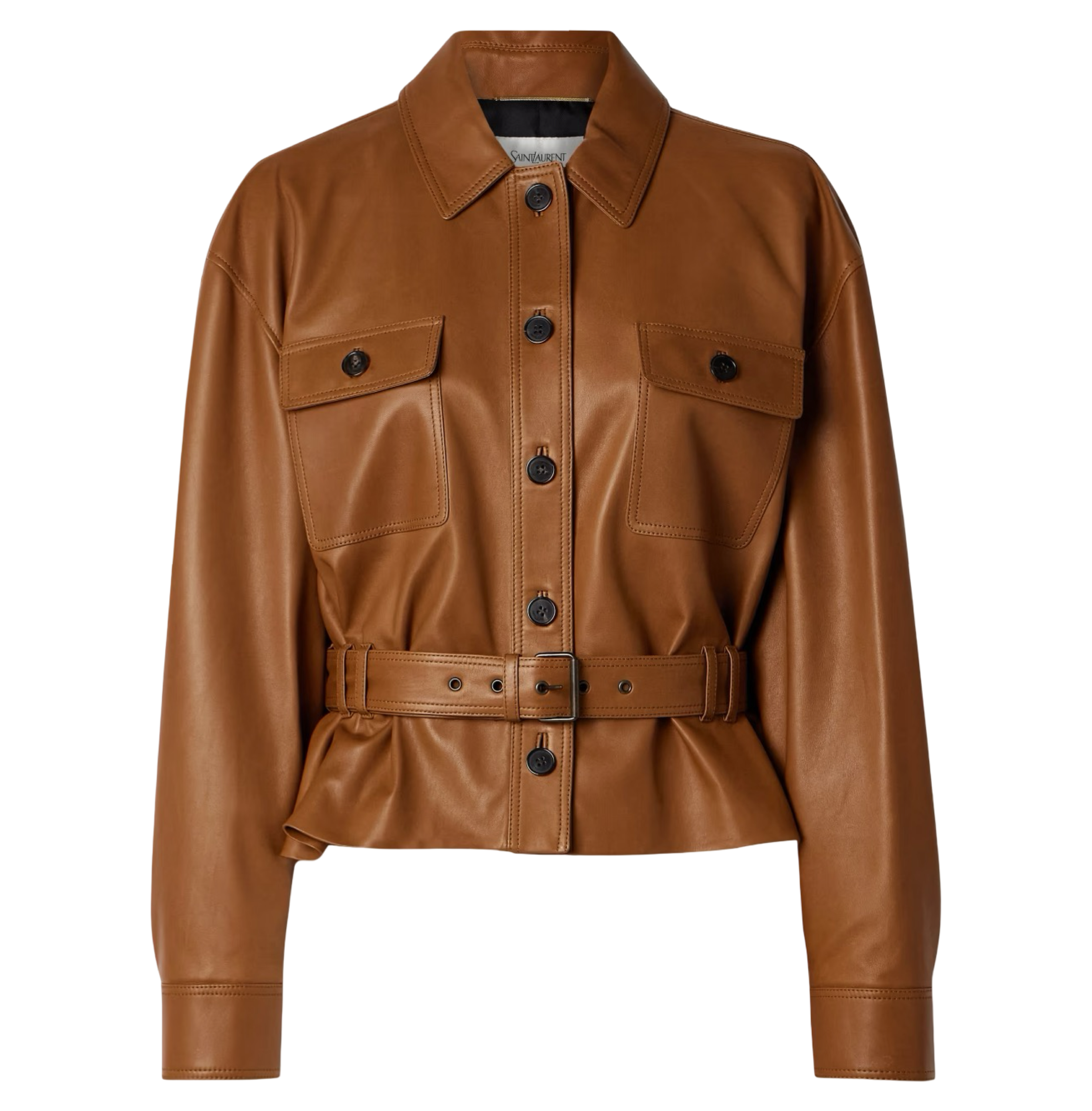 Belted leather jacket