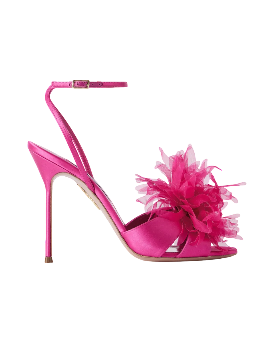 Poème 105 embellished organza-trimmed satin sandals