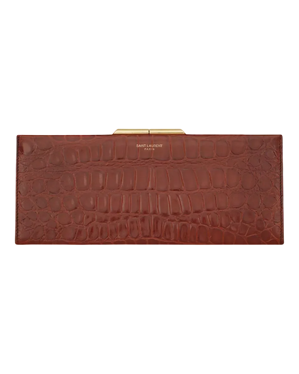 Midnight Small Clutch In Crocodile-Embossed Lacquered Leather