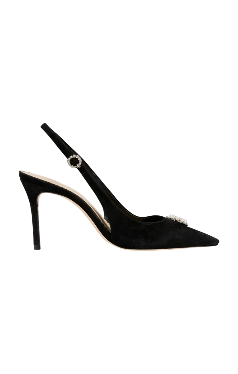 Claire Crystal Brooch Suede Slingback Pump