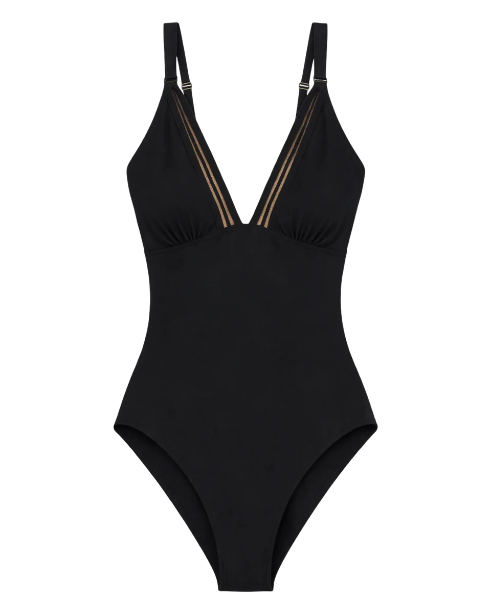Detailed Plunging One-Piece Swimsuit