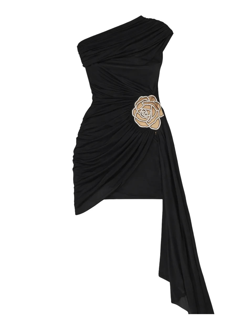 Lattice Rose Asymmetrical Mini Dress