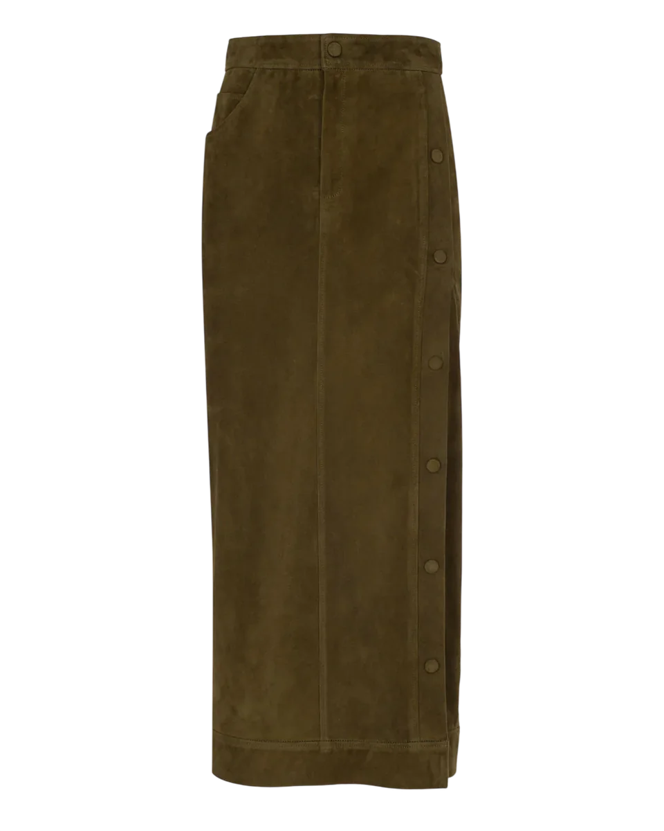 Snapped Midi Suede Skirt