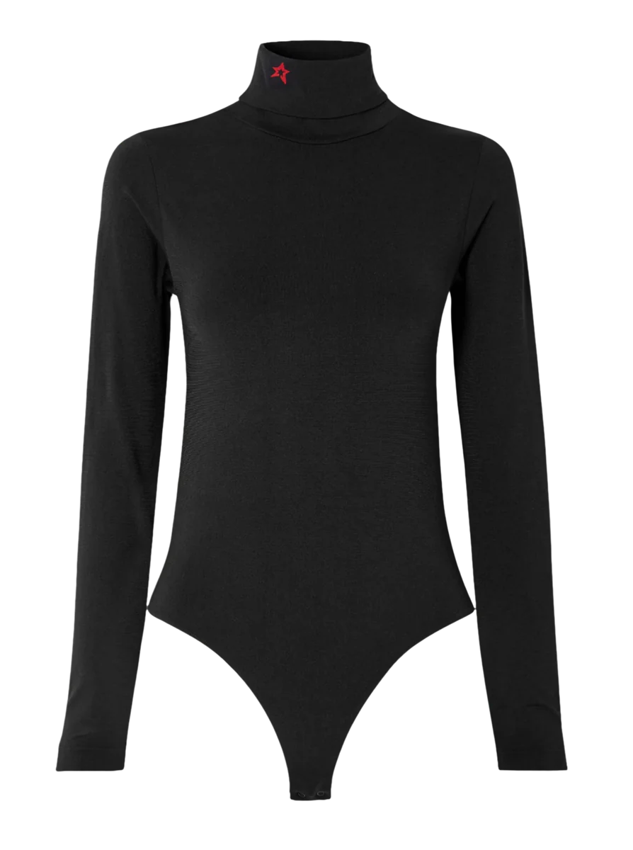 Embroidered Jersey Turtleneck Bodysuit