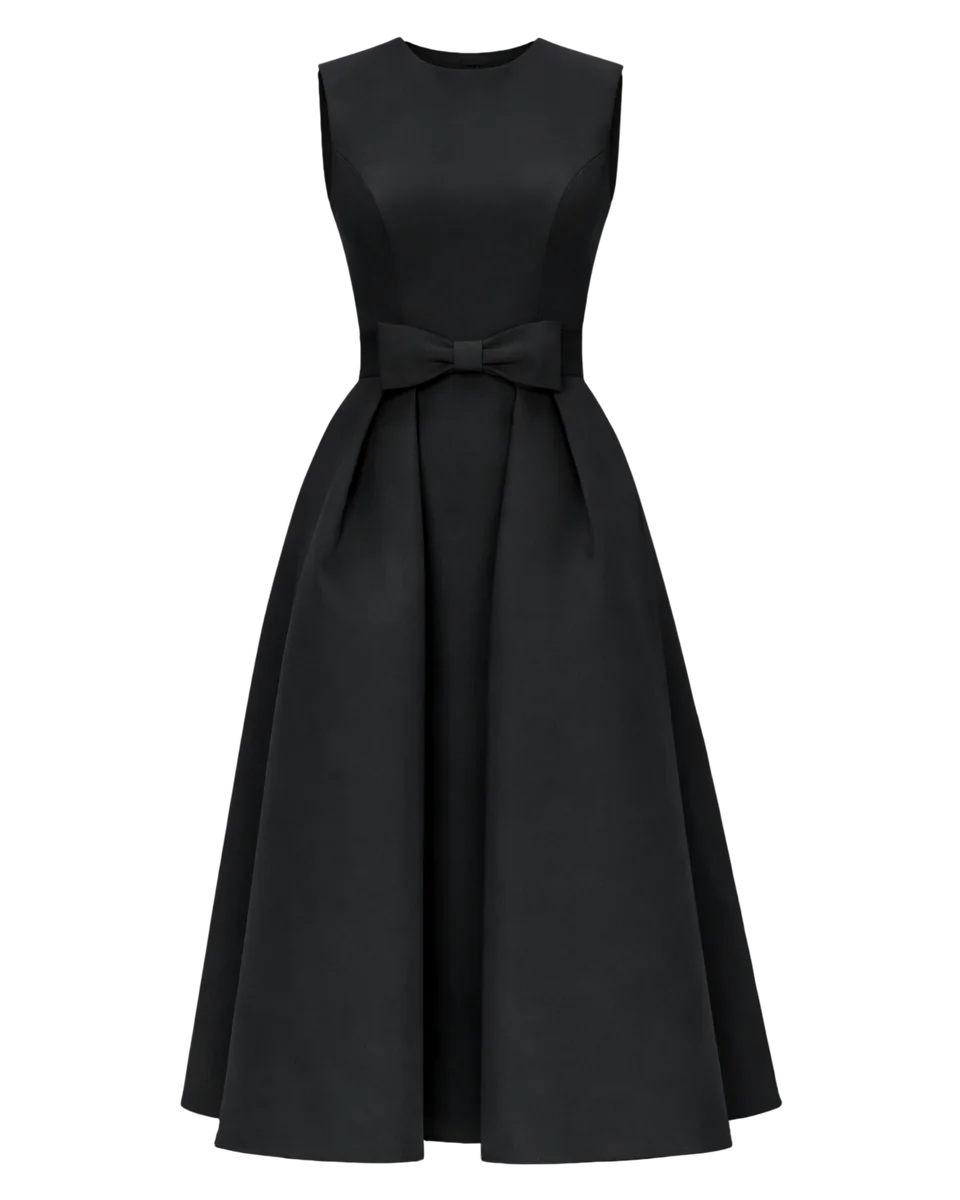 Lydia Silk Faille Midi Dress with Mid-Length Bow Convertible Skirt