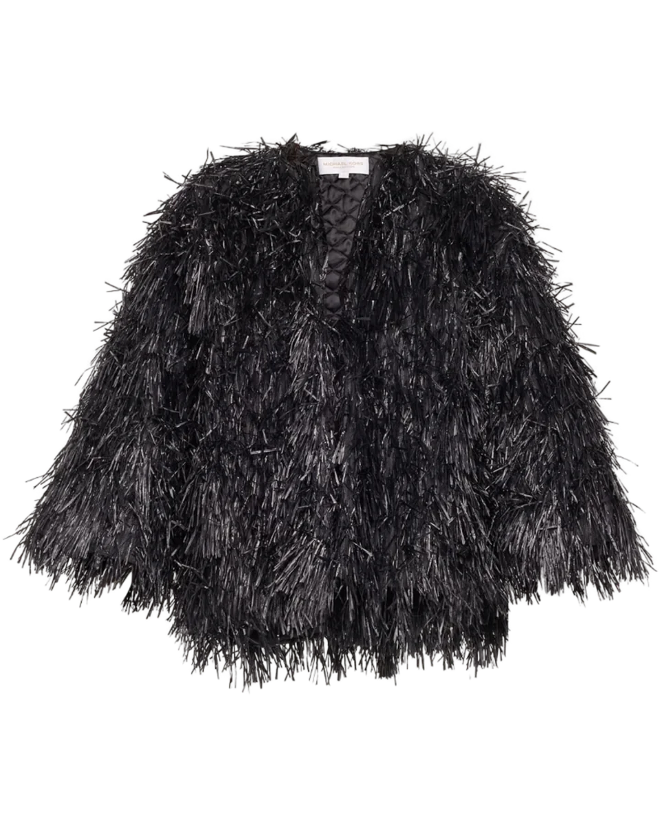 Hand-Embroidered Fringe Chubby Jacket