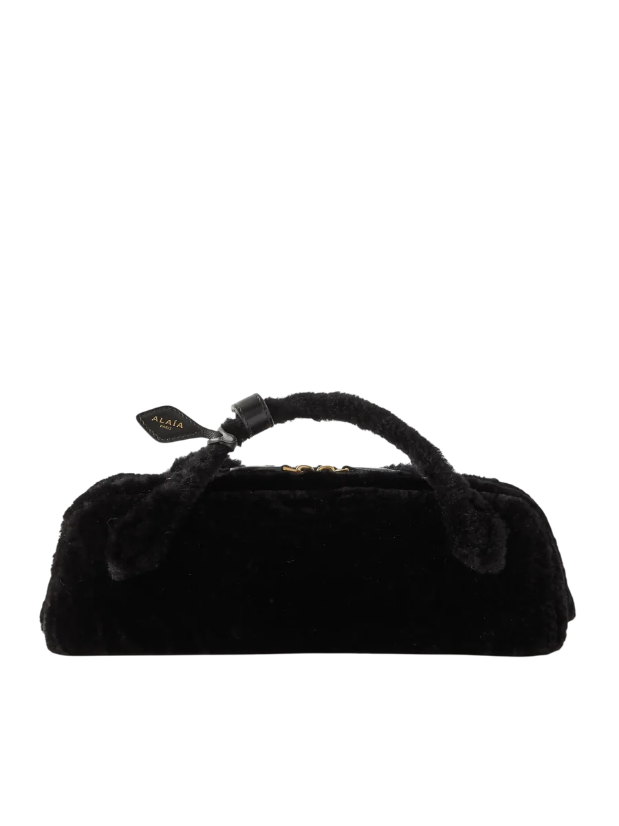 Le Teckel Leather-Trimmed Shearling Clutch