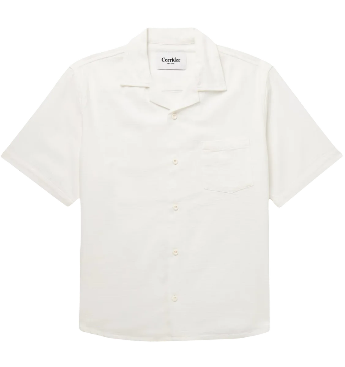 Camp-Collar Basketweave Cotton Shirt