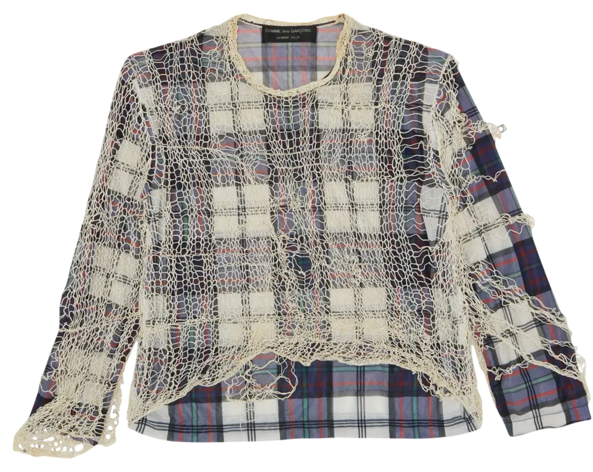 Plaid Layer Knit Sweater 'Ivory/Blue'