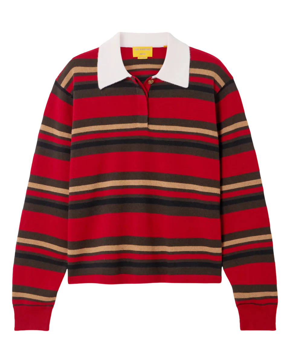 Cropped Striped Cashmere Polo Shirt