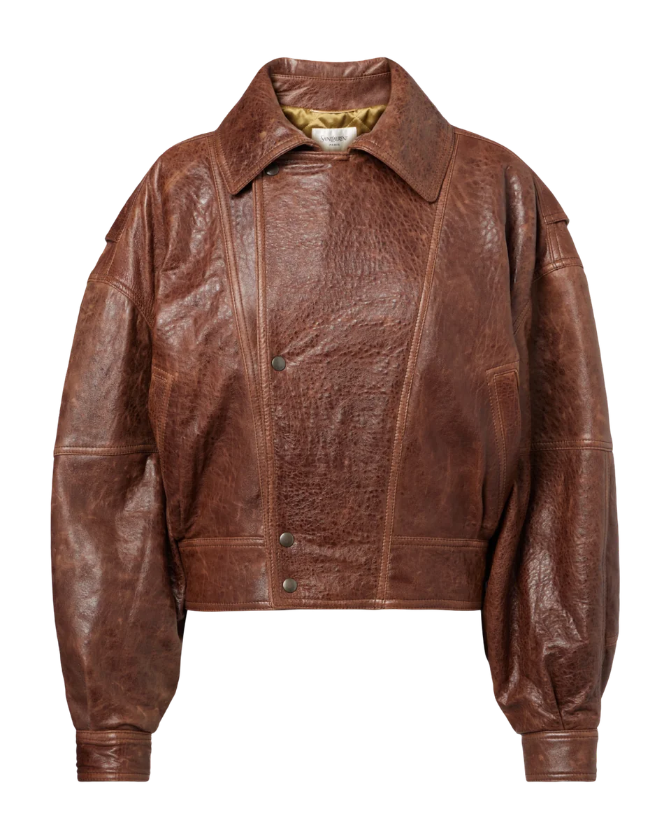 Double-Breasted Leather Bomber Jacket