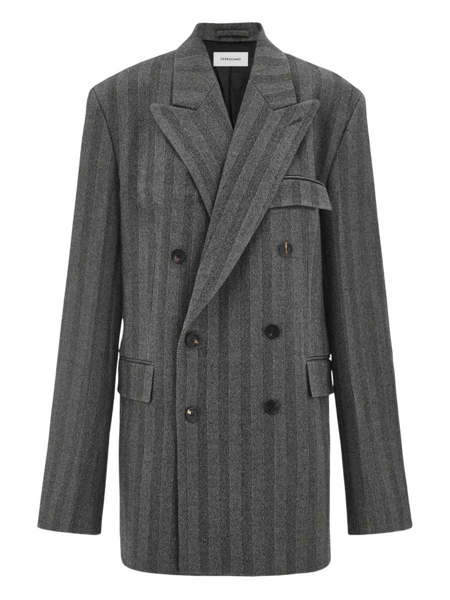 Herringbone Double-Breasted Blazer