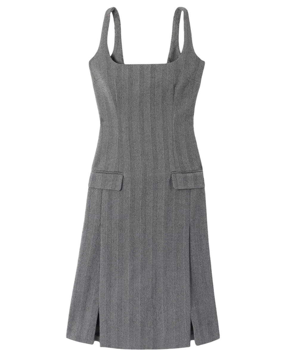 Striped Herringbone Wool-blend Dress