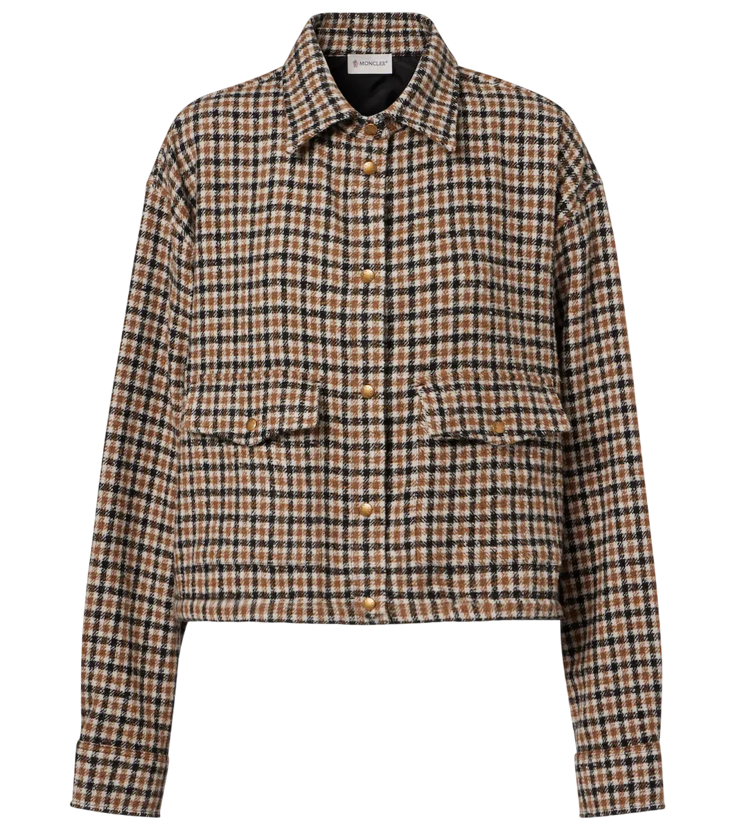 Checked Cropped Wool-Blend Jacket