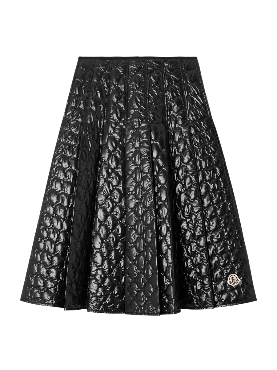 Appliquéd Pleated Quilted Padded Shell Skirt