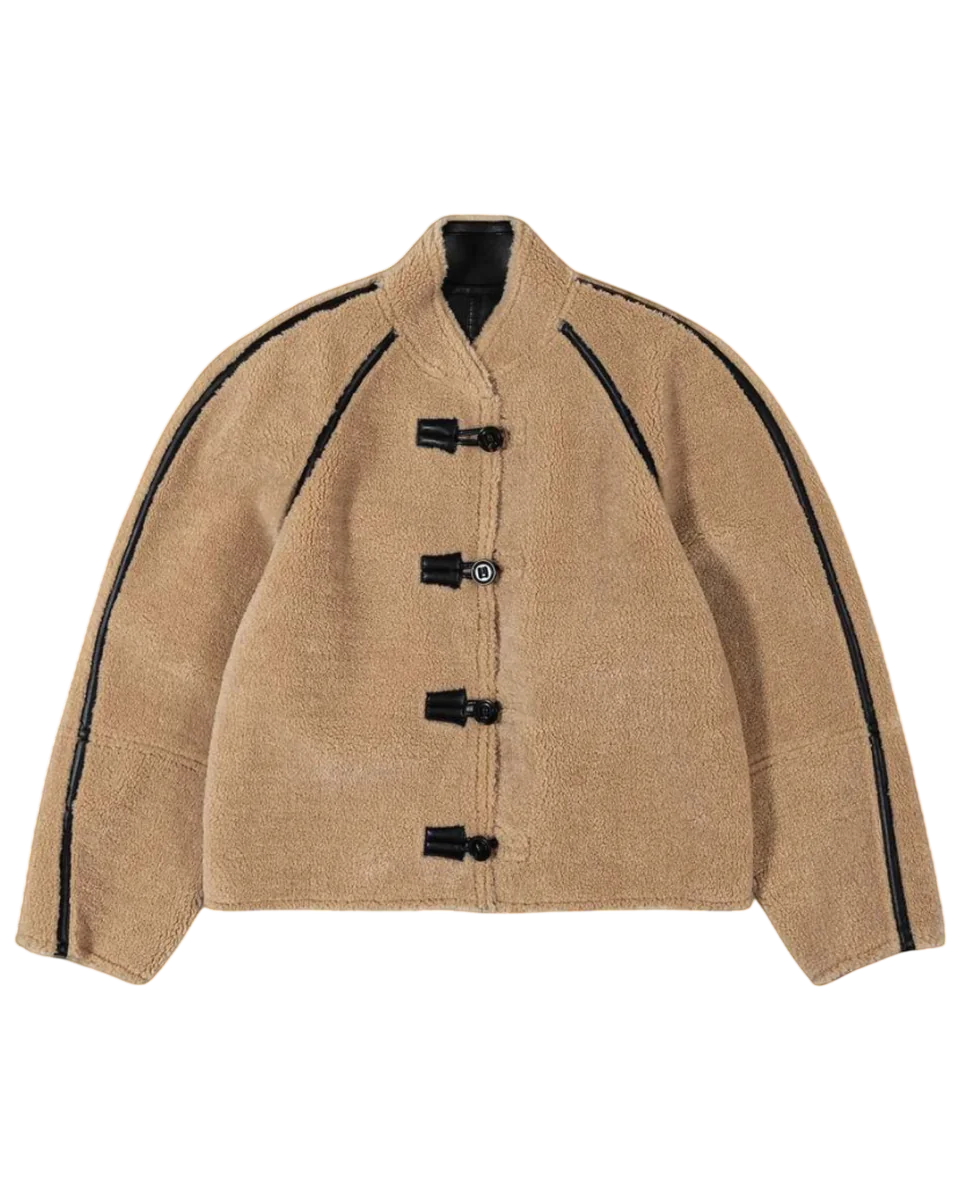 Reversible Shearling Coat with Vegan Leather Accents
