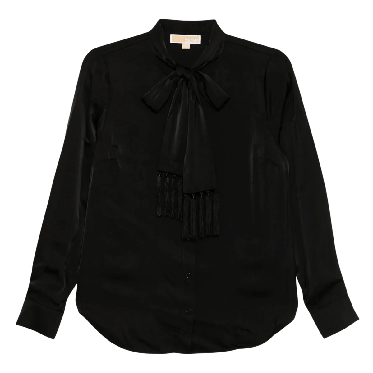 Satin Fringed Tie-Neck Blouse
