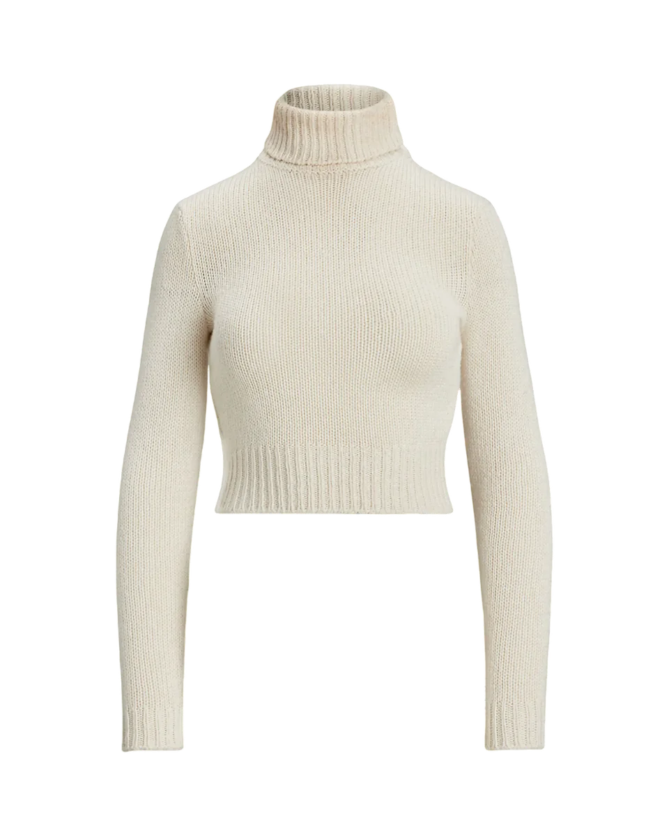 Turtleneck Lofty Silk Jersey Crop Sweater