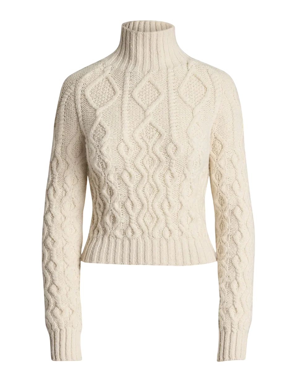 Aran-Knit Cashmere Funnelneck Sweater