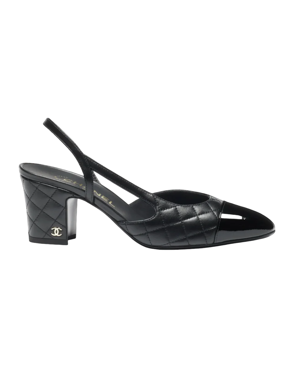  FW 25/26  Quilted Patent Toe Slingbacks