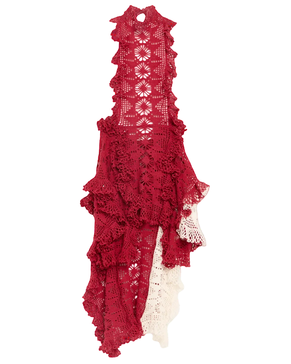 Spade Crochet Knit Ruffle Halter Backless Mini Dress