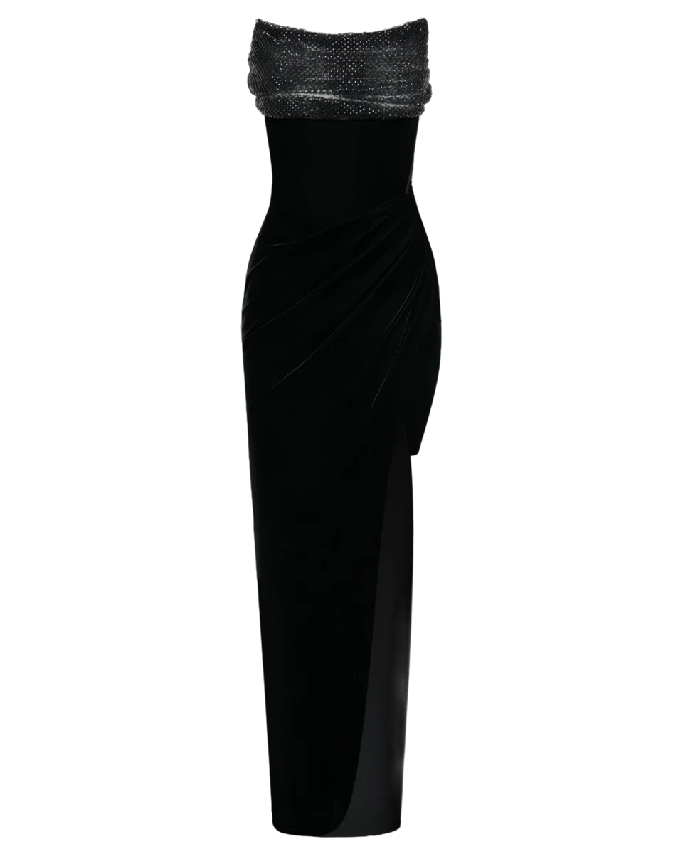 Black Evening Dress With Crystal Embellishments