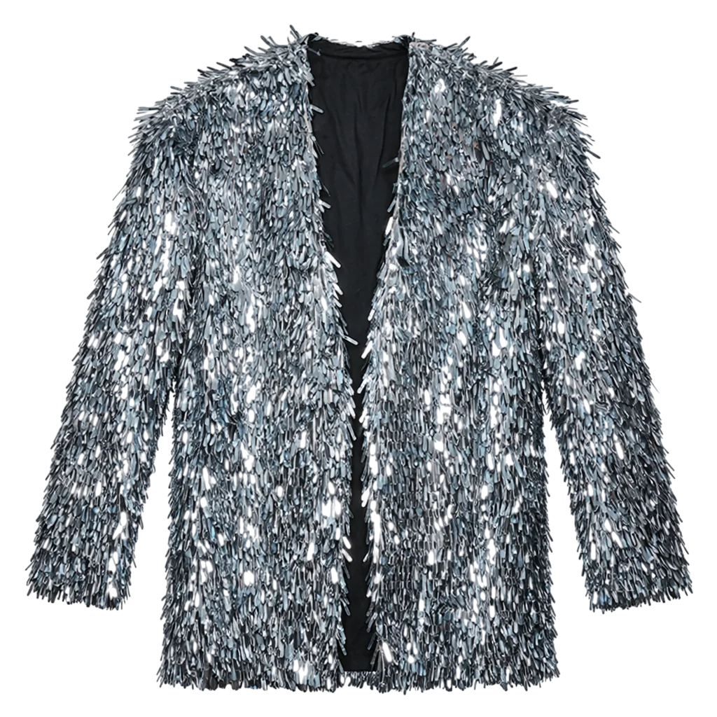 Sequin collarless silhouette suit