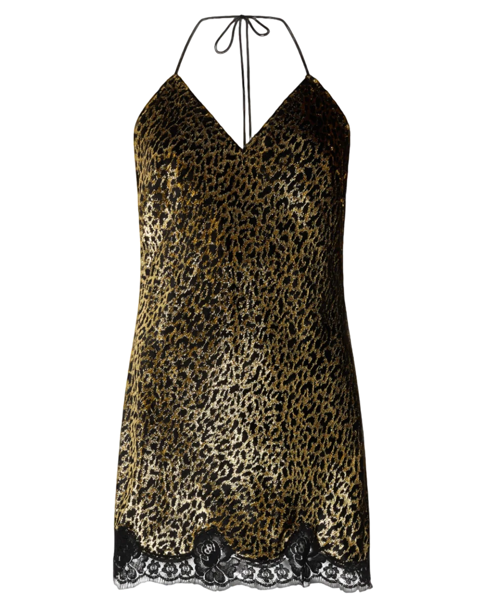 Macro Leopard Print Silk Slip Dress