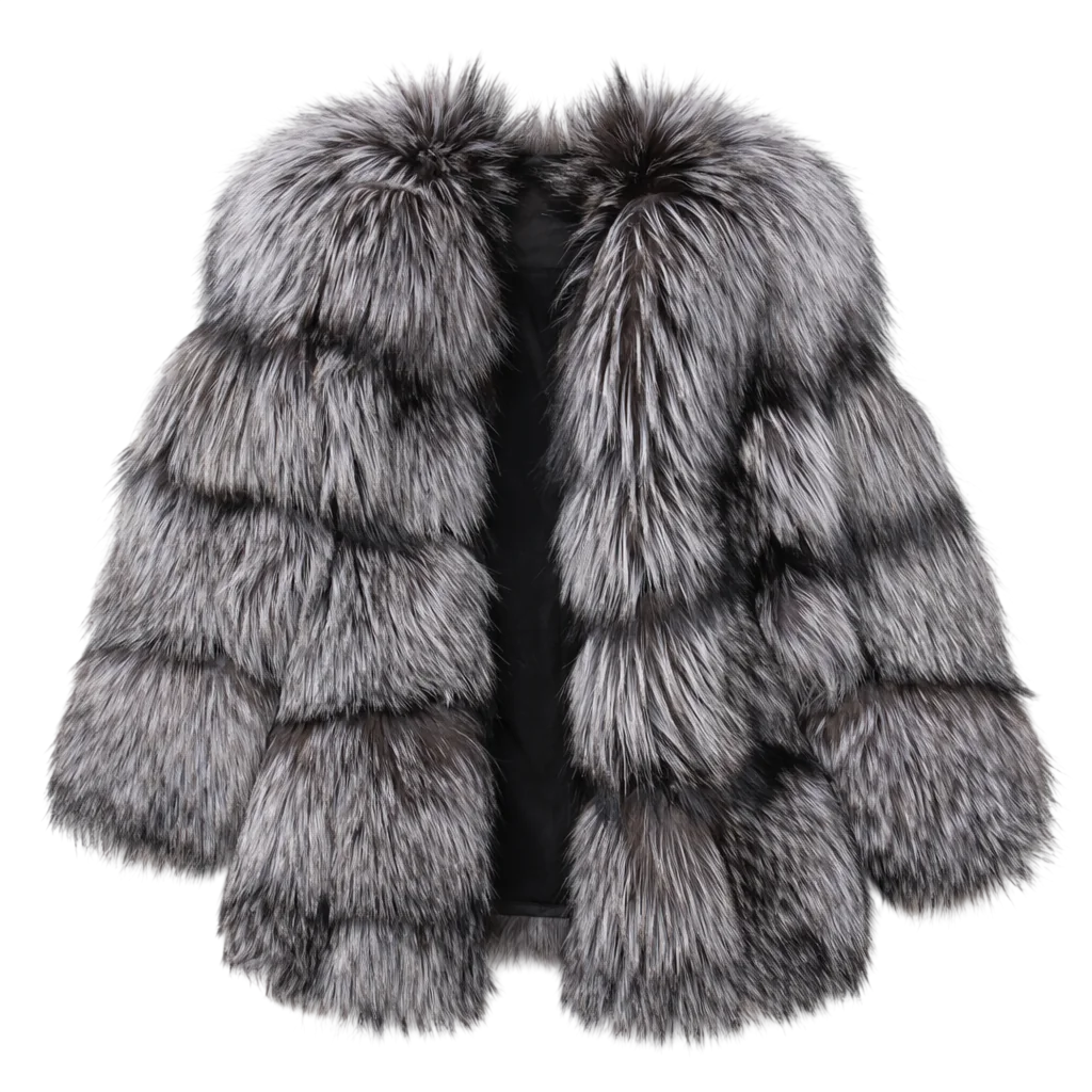 Silver Fox Fluffy Fur Jacket