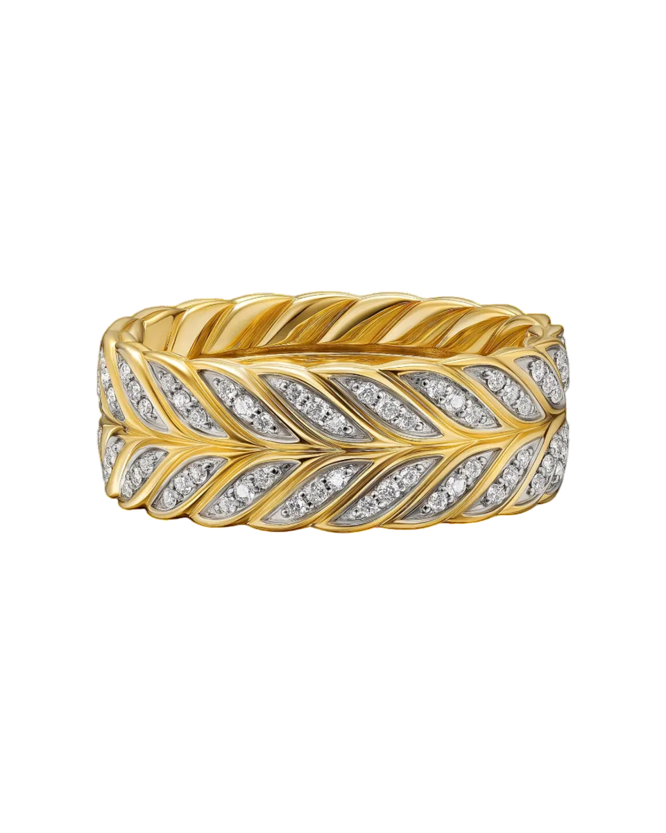Chevron Pave Band Ring in 18K Yellow Gold