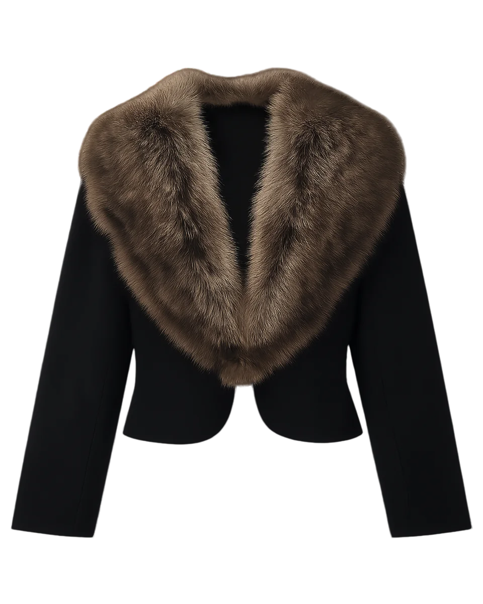 Grosse Pointe Farms Black Blazer Fur Collar Vintage Women's Jacket