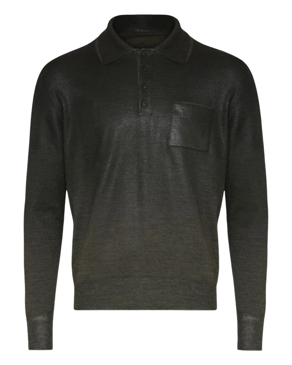  Foil Print Pocket Polo Wool Sweater