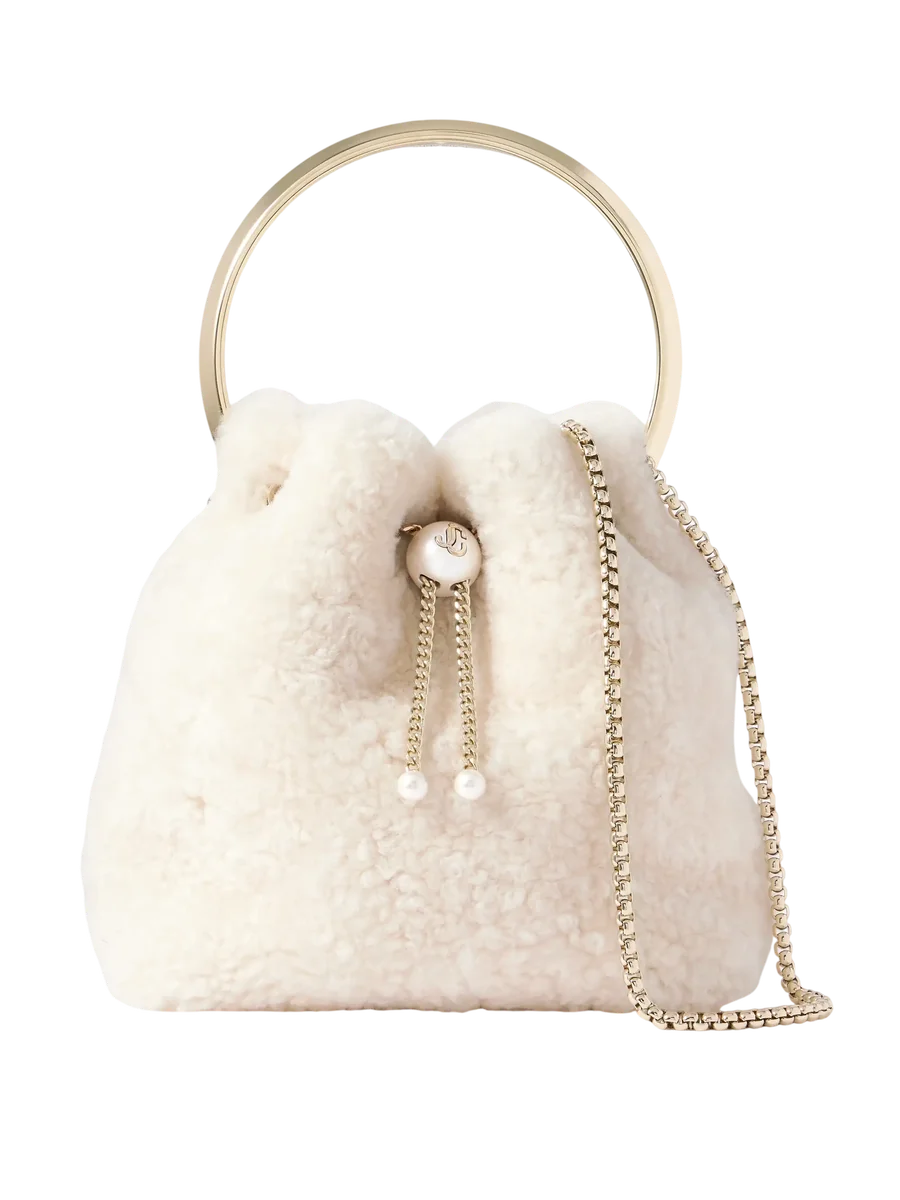 Bon Bon Faux Pearl-Embellished Shearling Bucket Bag