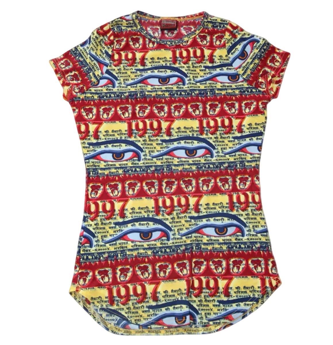 JPG Tibet Tibetan 1997 Buddha Eyes Runway Stretch Mesh Vintage Tee