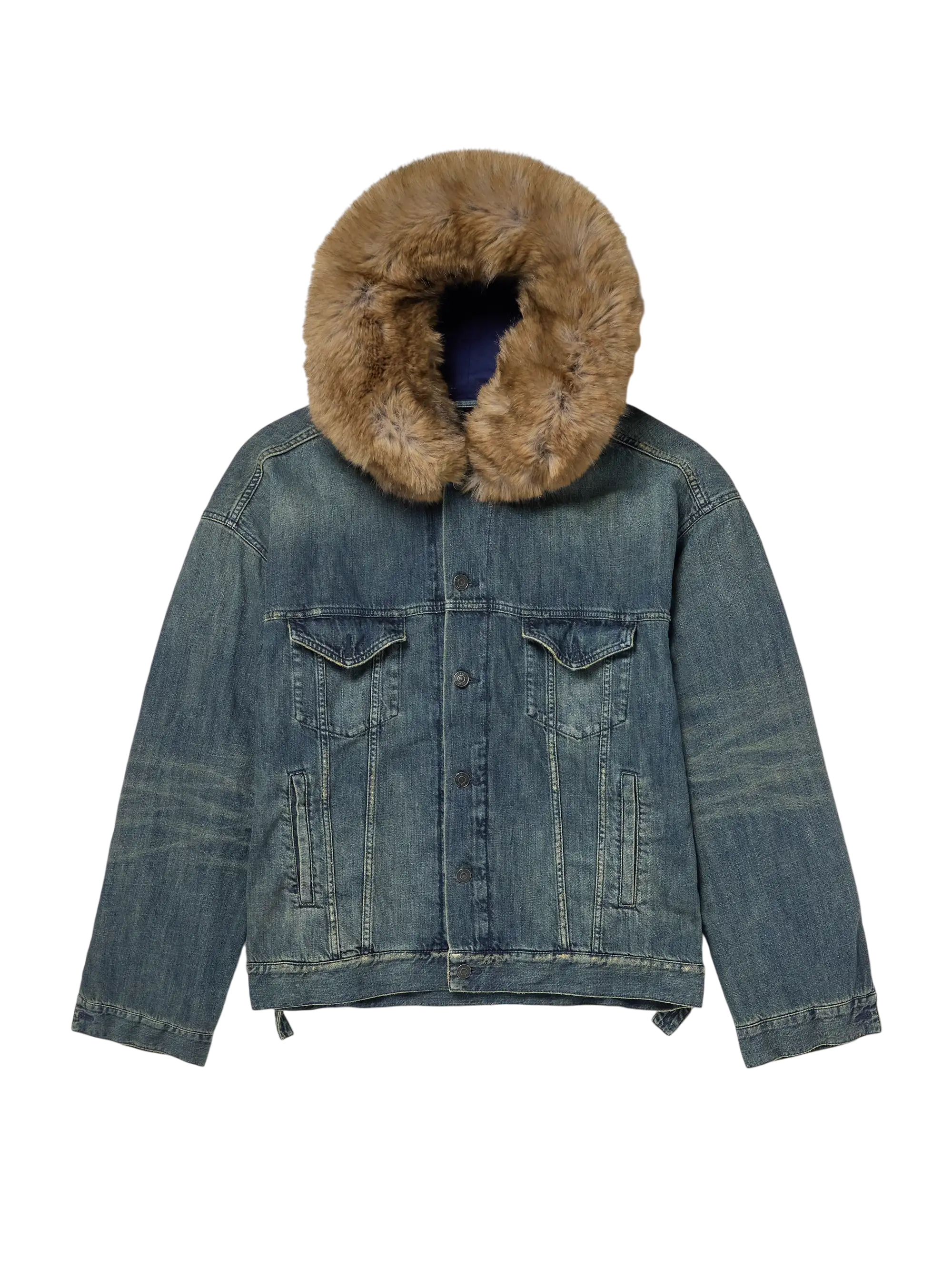 Plush-Trimmed Hooded Denim Jacket
