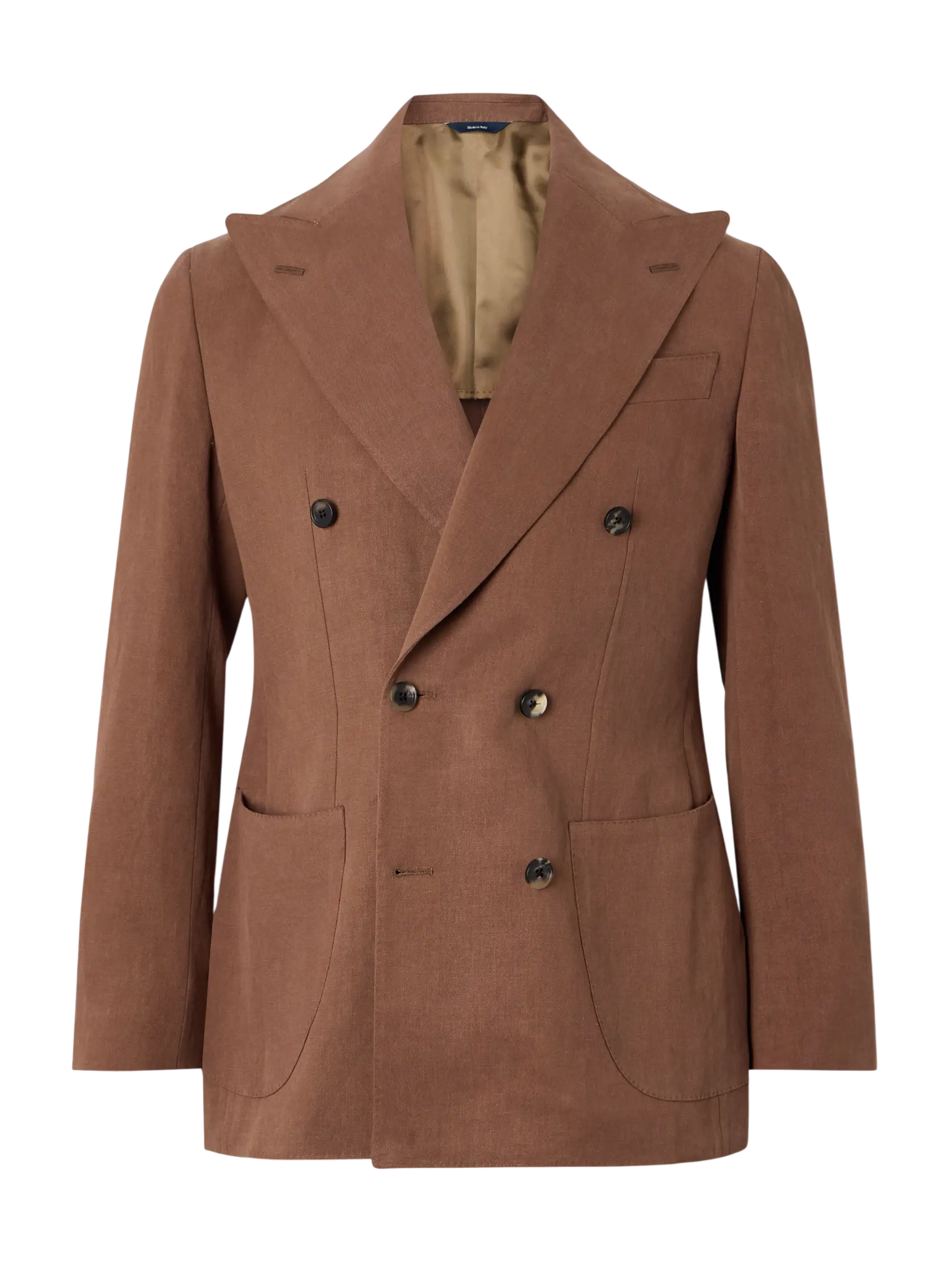 Unstructured Double-Breasted Linen Suit Jacket