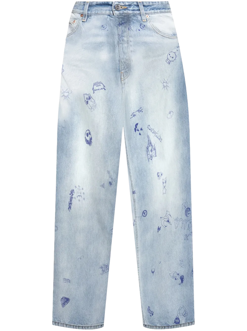 Printed Wide-Leg Jeans