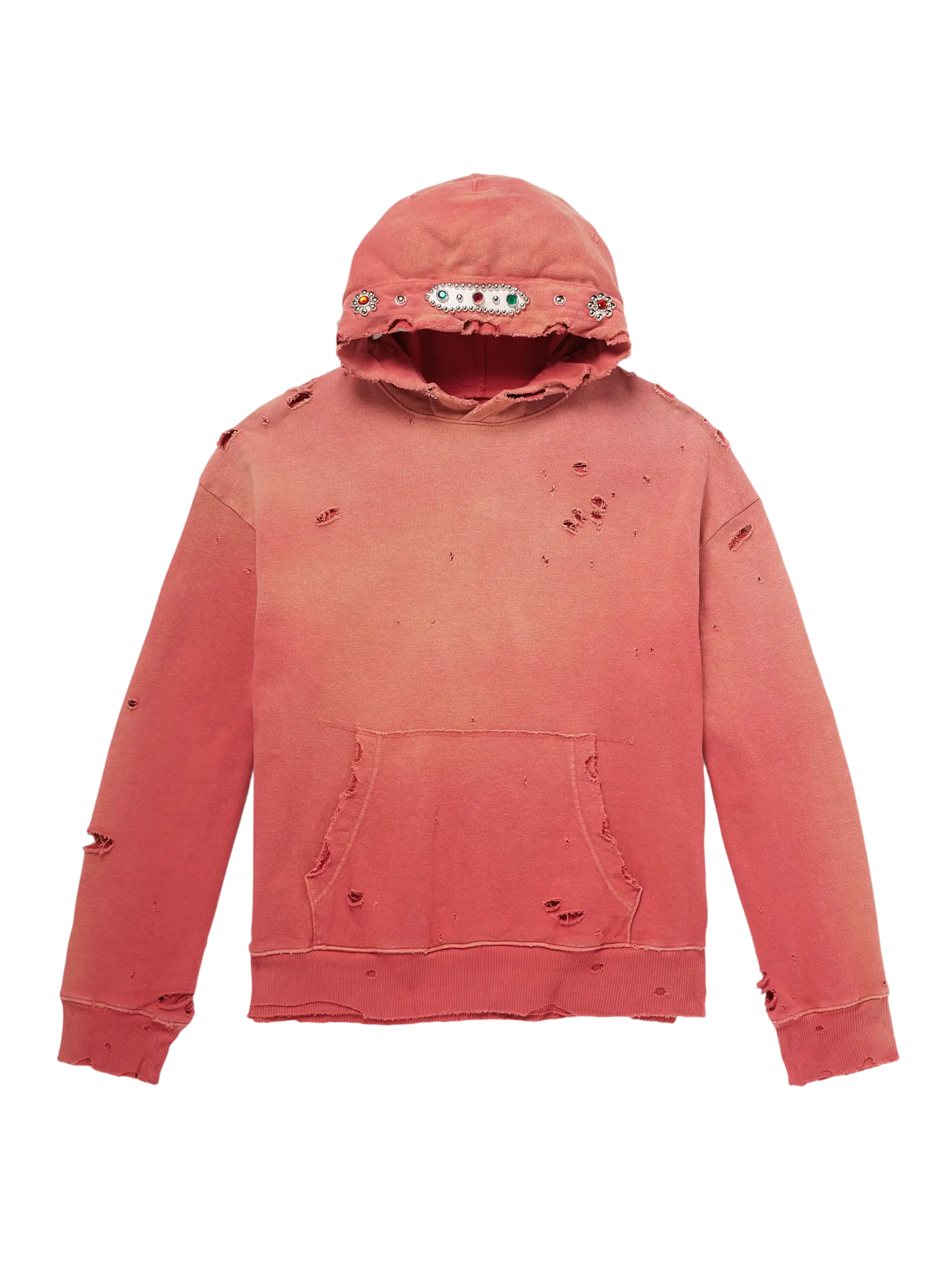 Kapital Embellished Suede-Trimmed Distressed Cotton-Jersey Hoodie