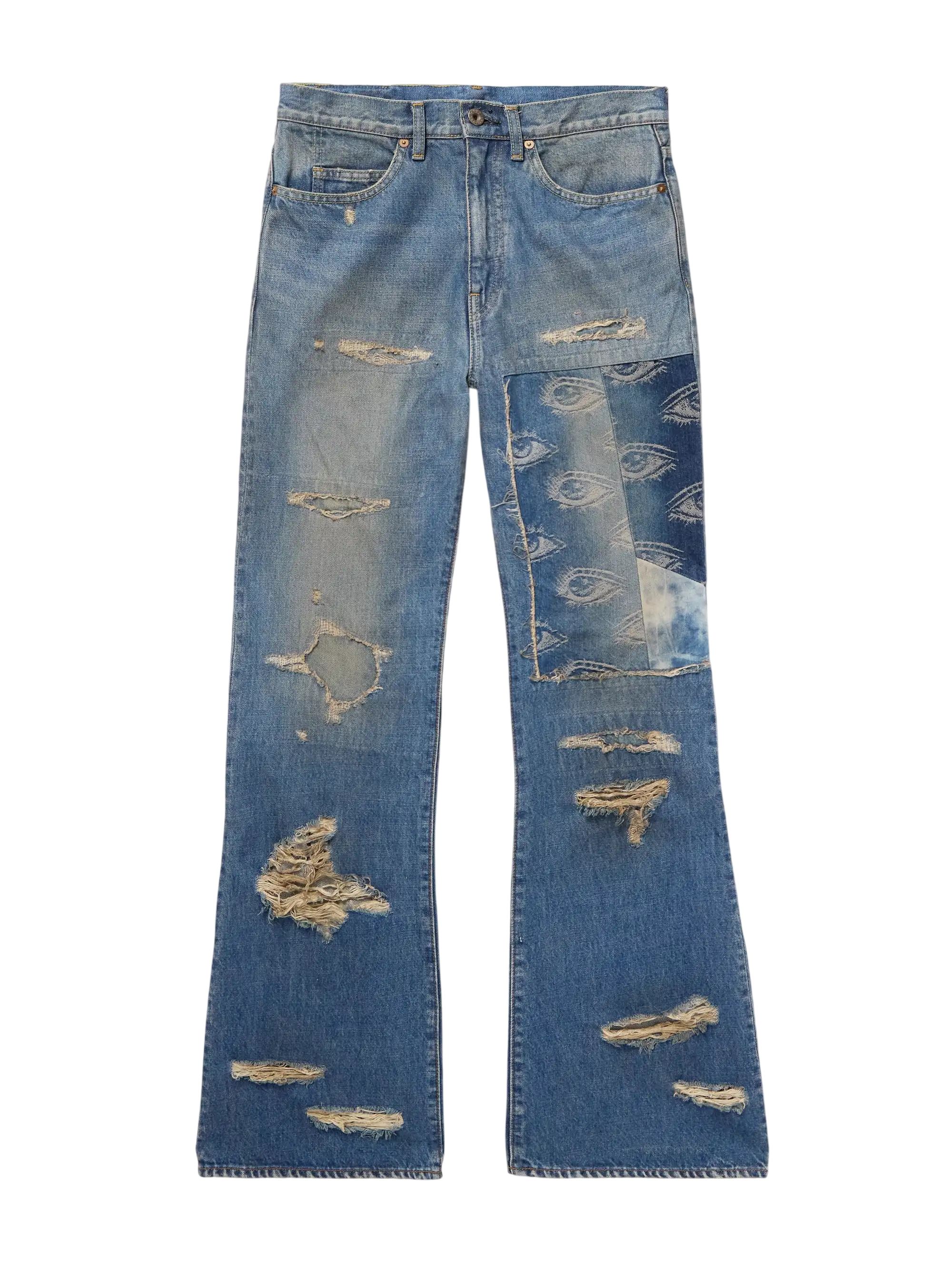 Kapital Flared Distressed Patchwork Jeans