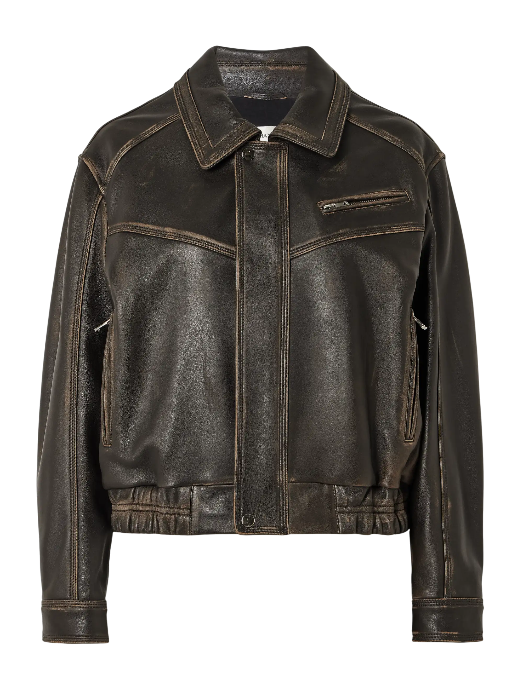Clint Oversized Paneled Distressed Leather Bomber Jacket