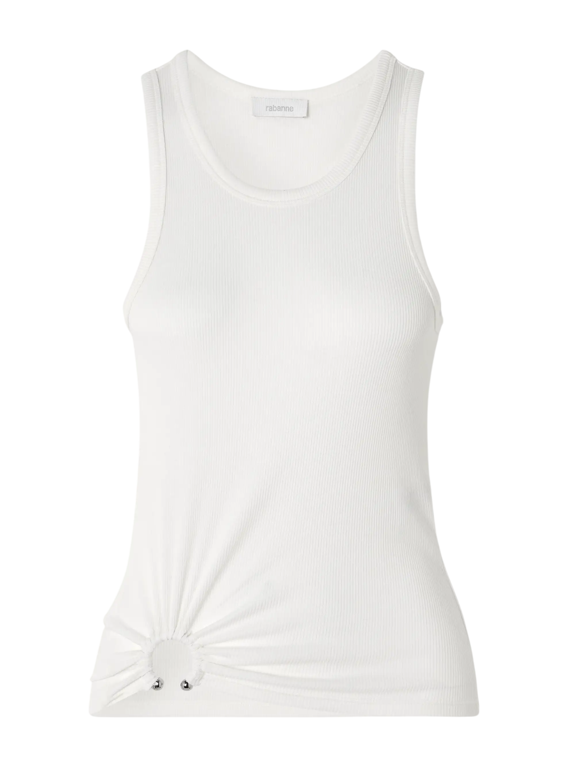 Rabanne Embellished Gathered Ribbed Stretch-Cotton Jersey Tank