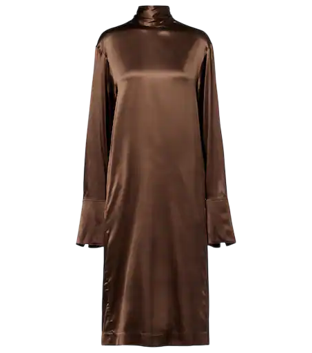 Turtleneck Silk-Blend Satin Midi Dress