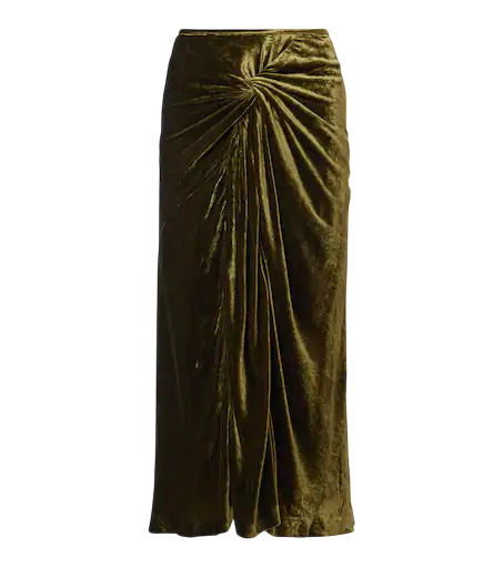 Draped Velvet Midi Skirt