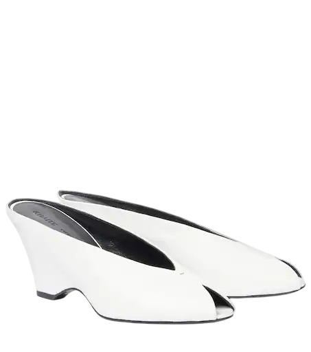 Cloak 75 Leather Peep-Toe Wedge Mules