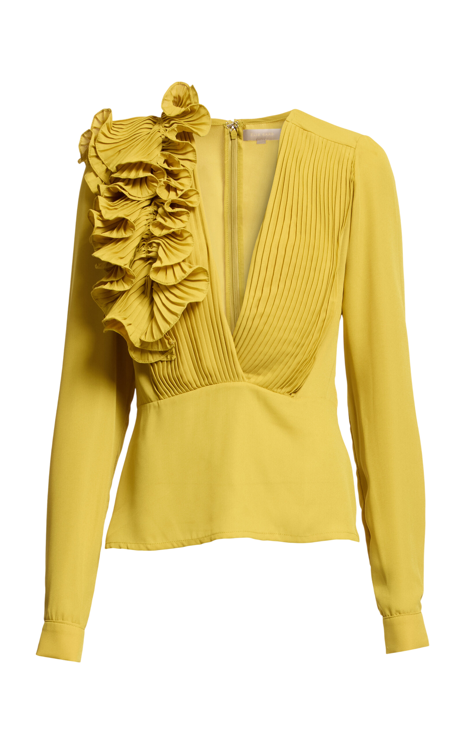 Plunged Plissé Chiffon Top