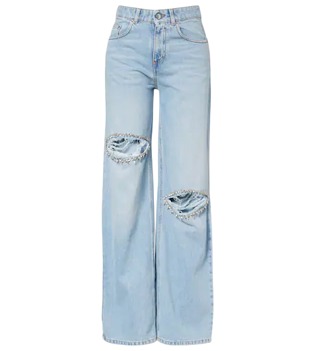 Distressed Embellished Wide-Leg Jeans