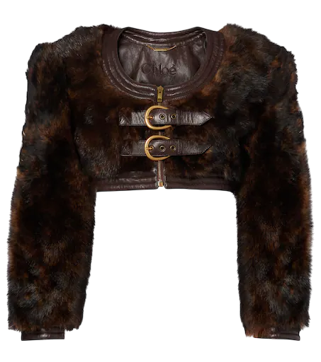 Leather-Trimmed Cropped Shearling Jacket