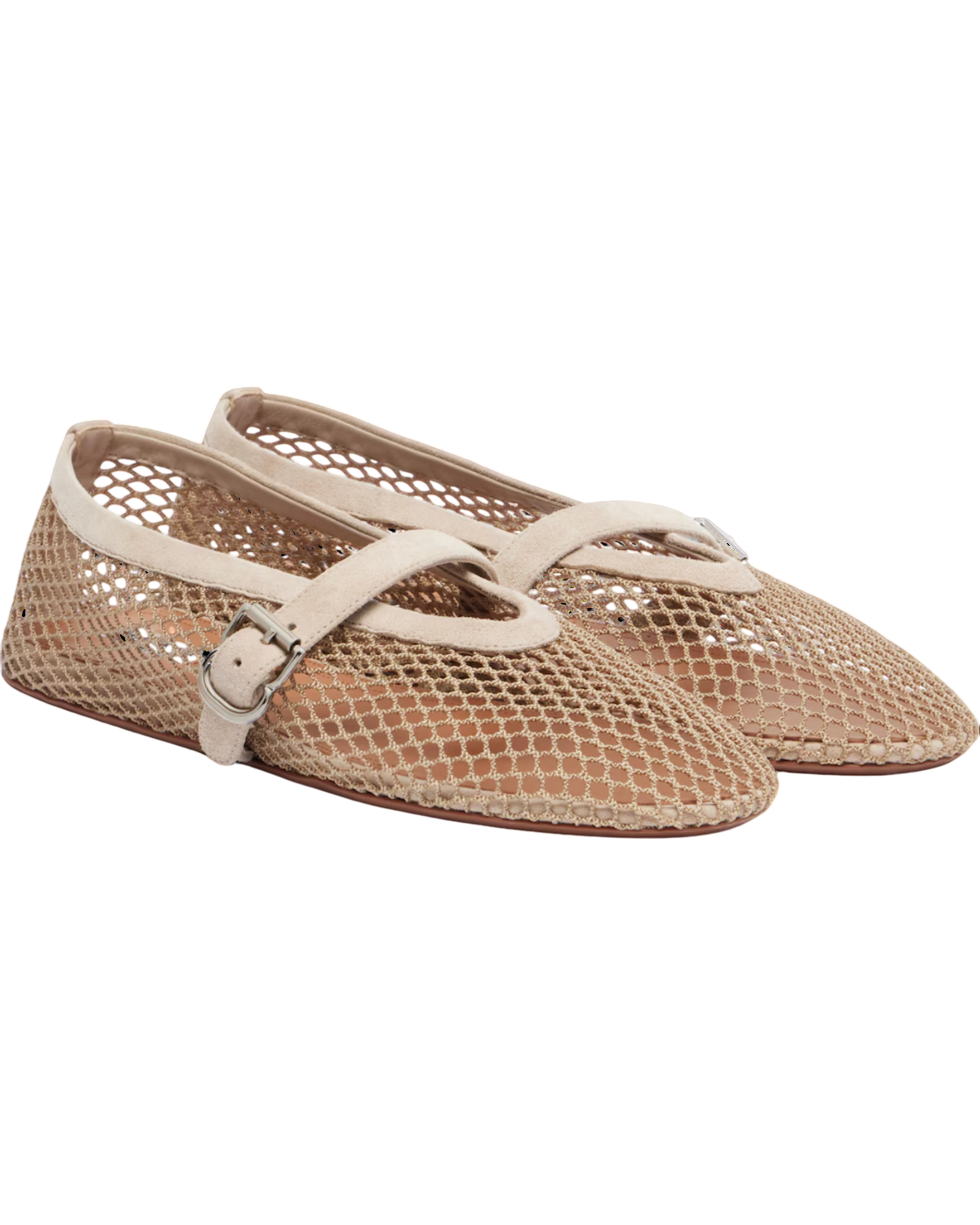 Suede-trimmed fishnet ballet flats