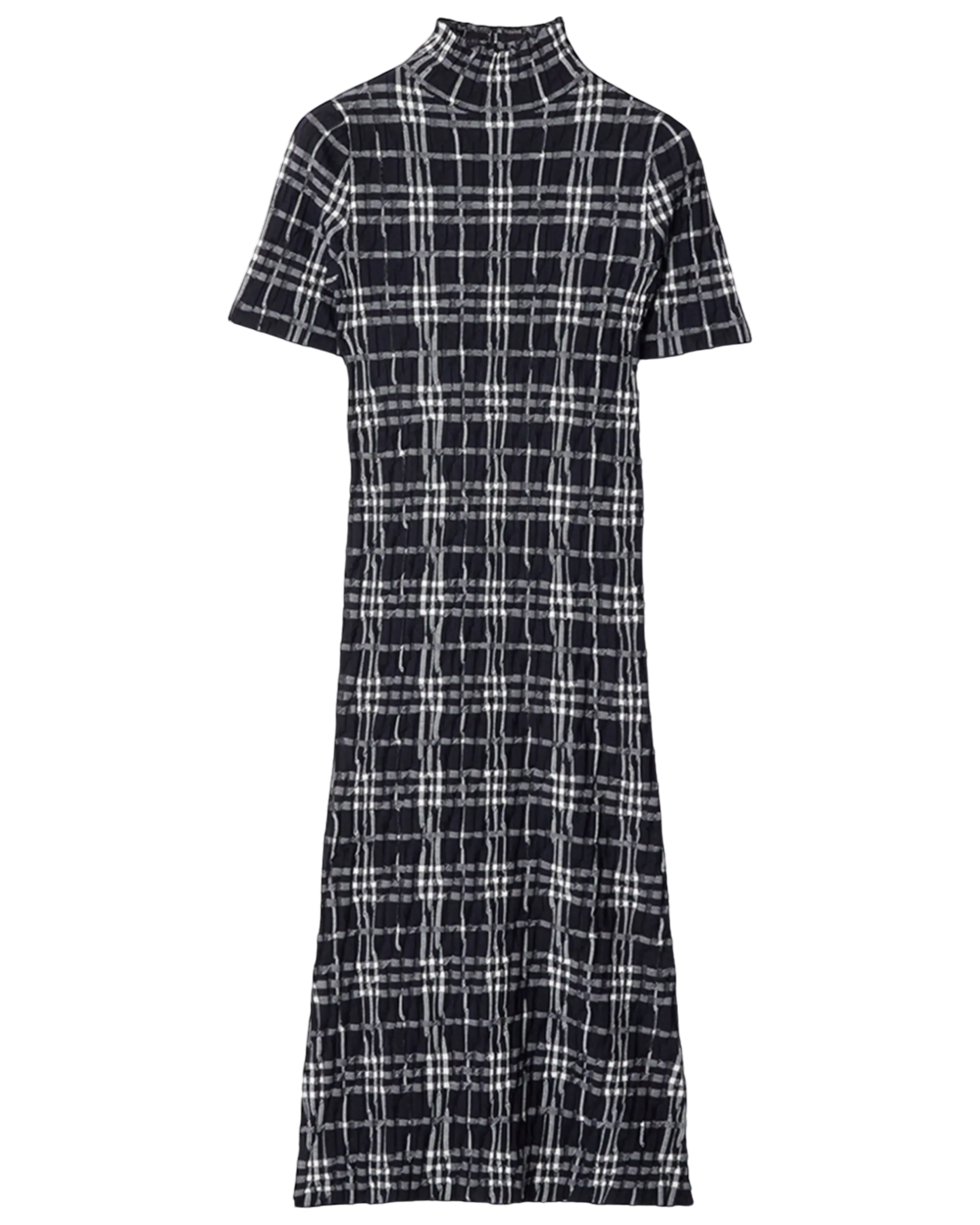 Check Short-Sleeve Crinkle Midi Dress