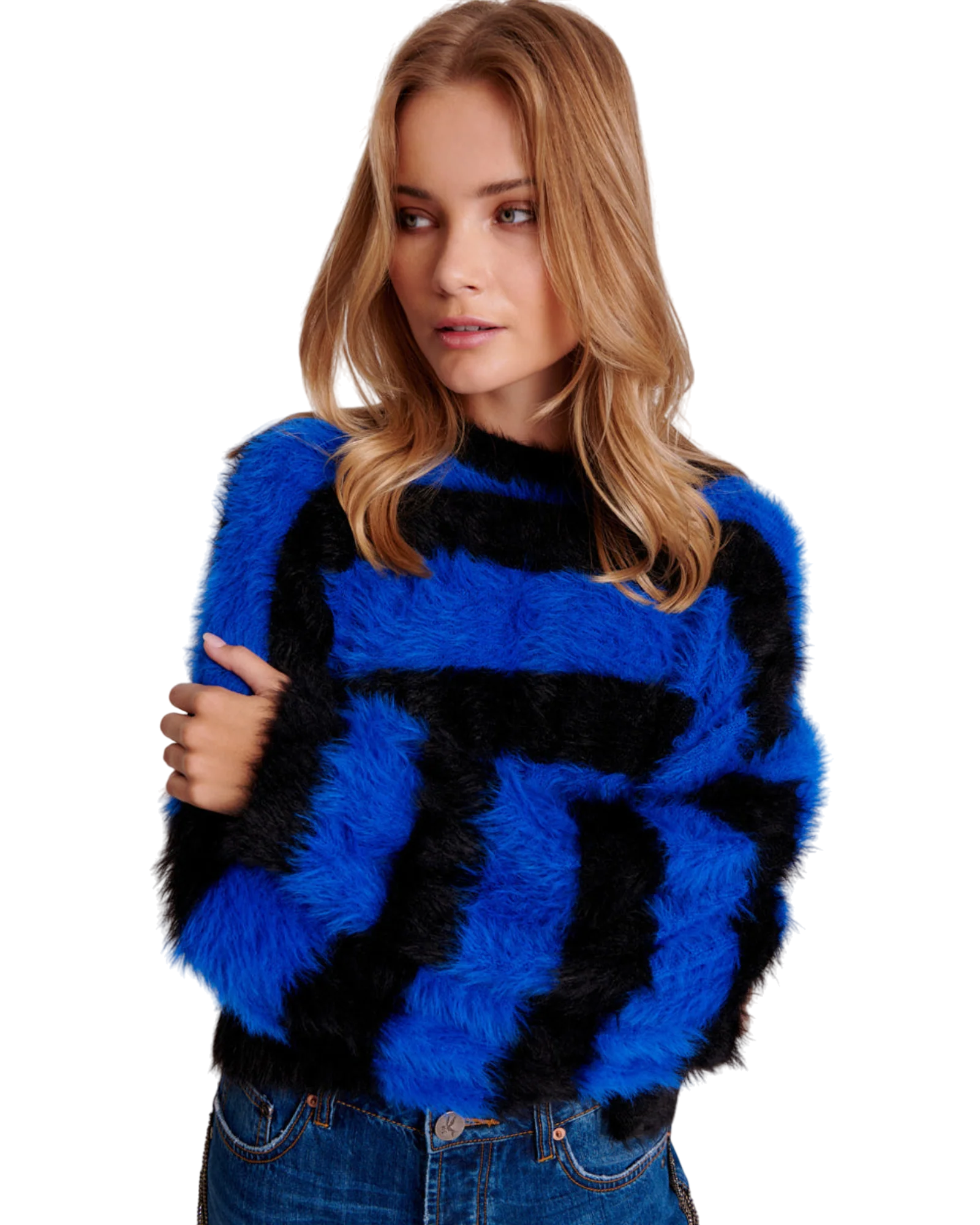 Kruger Stripe Fluffy Crop Knit Sweater